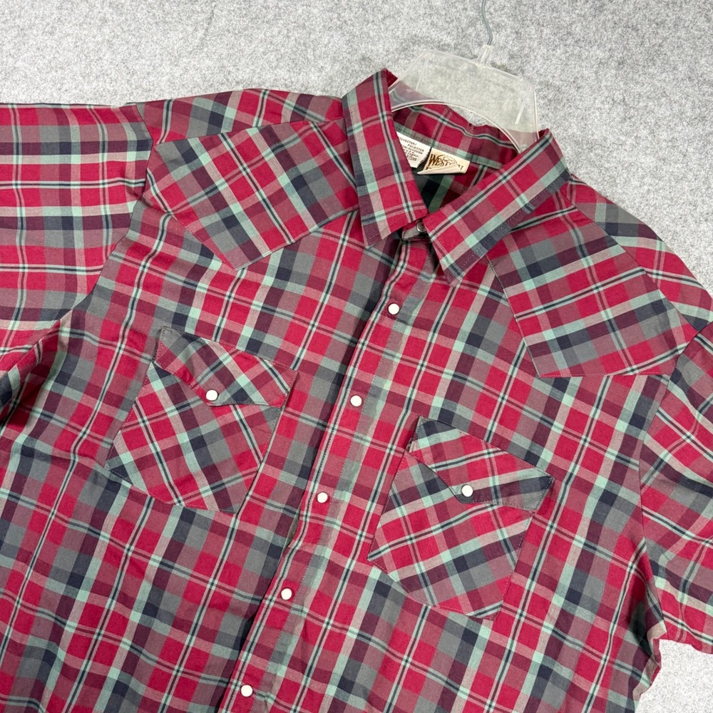 Western Frontier Pearl Snap Shirt Mens XXLT Red Plaid Short Sleeve WLM 6207-1